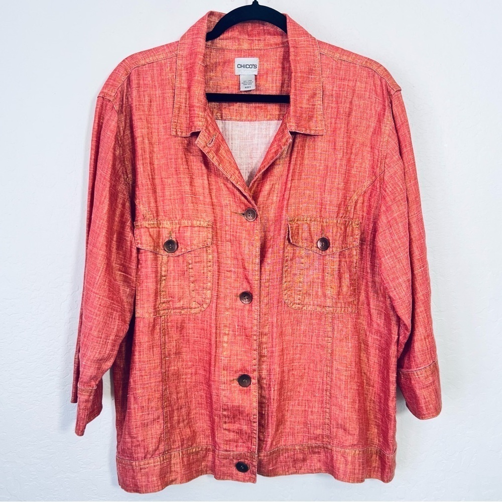 Sold CHICOS Pink Gold Linen Jacket Size 3/ XL